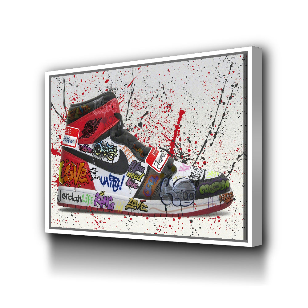 Air Jordan Red Shoe Hype Sneaker Graffiti Canvas Wall Art AlphaWallArt