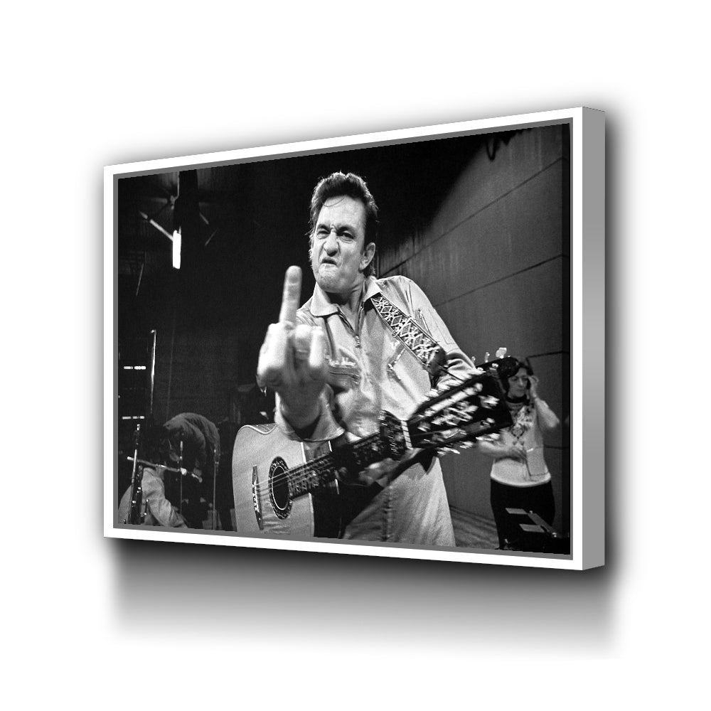 Johnny Cash Middle Finger Canvas Wall Art - AlphaWallArtCo